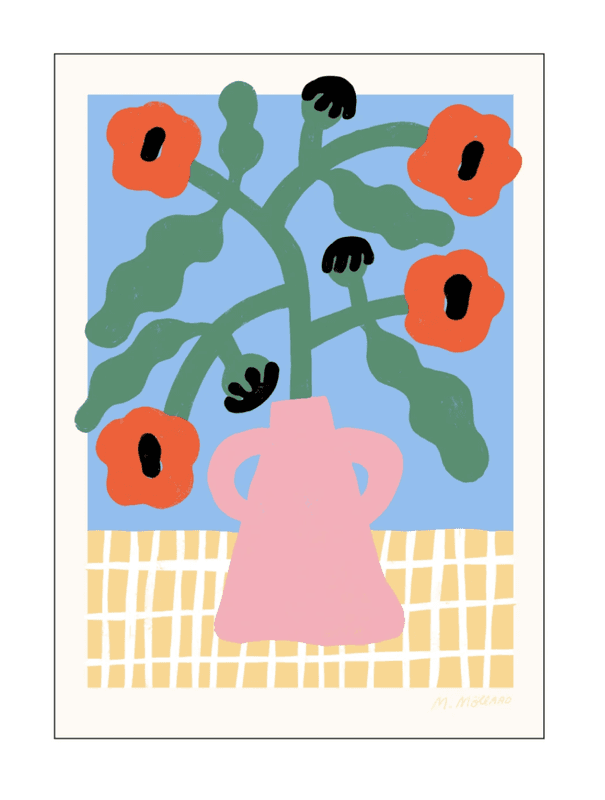 PLAKAT – Red Poppies in Pink Vase – 30 x 40 cm – Madelen Möllard