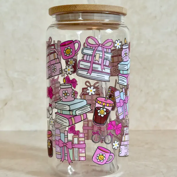 Hovedbilde DRIKKEGLASS MED LOKK OG SUGERØR – Coquette Books ...