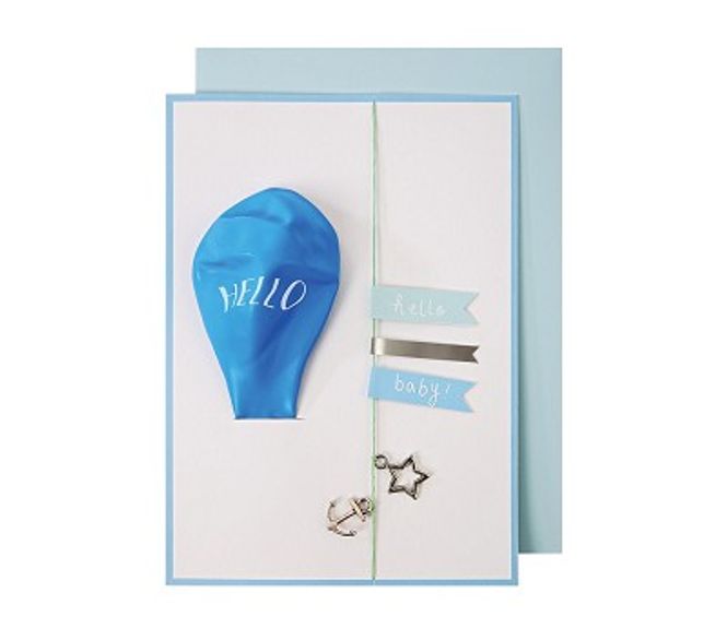 Hovedbilde KORT – Hello Baby med ballong – Meri Meri