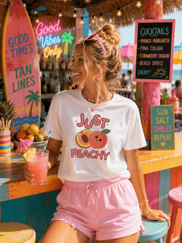 T-SKJORTE – Just Peachy – Medium Fit – Festligetrykk