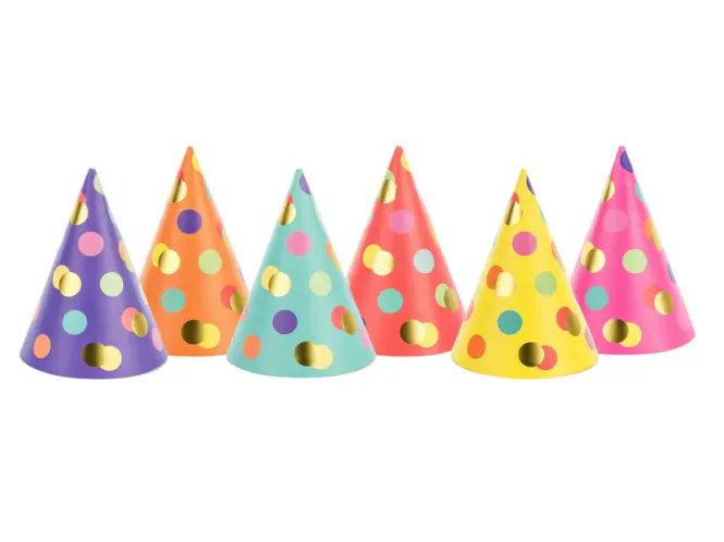 Hovedbilde PARTYHATTER – Fargerike prikker – 6 pk – ...