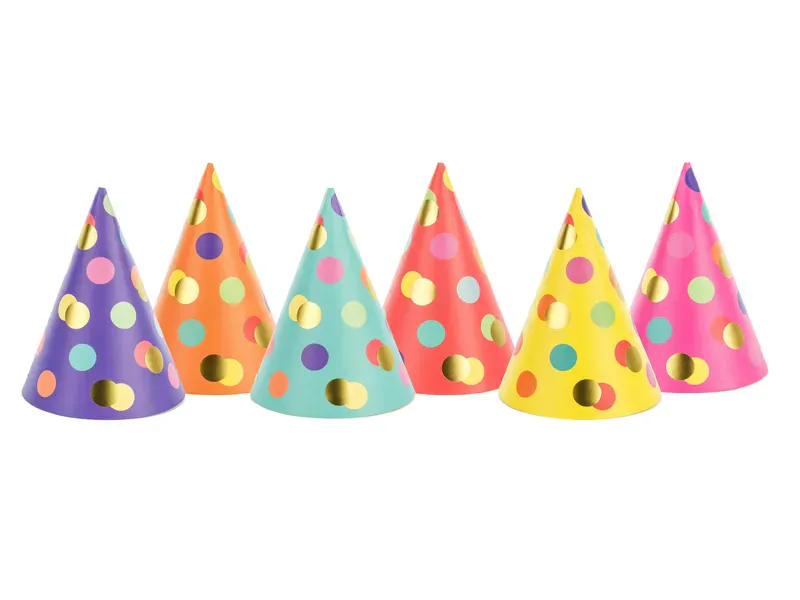 PARTYHATTER – Fargerike prikker – 6 pk – PartyDeco