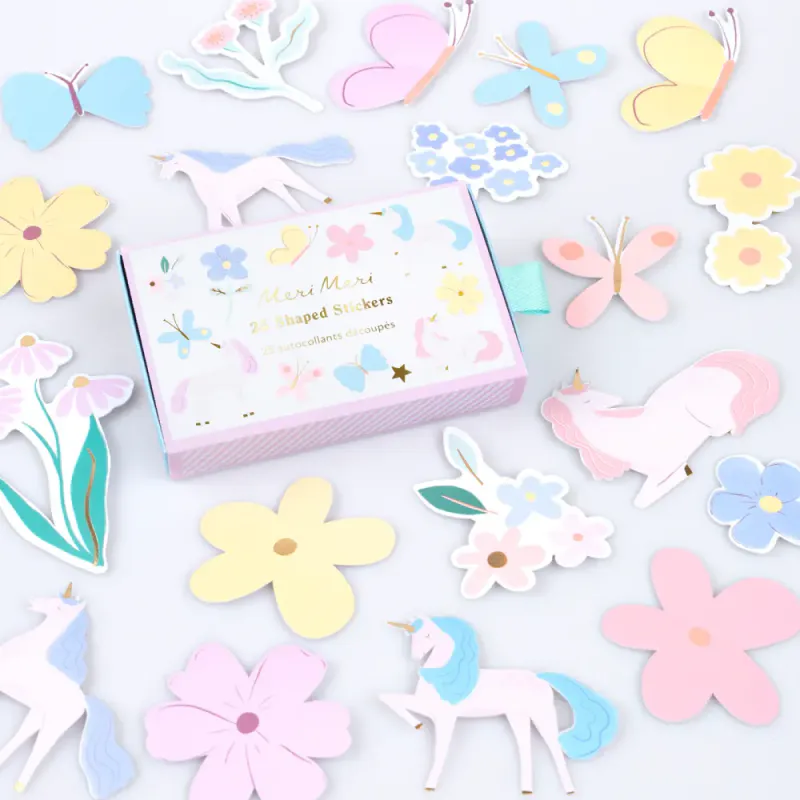KLISTREMERKER – Enhjørning, blomster og sommerfugler – 25-pk – Meri Meri