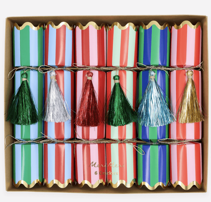 NON-SNAP CRACKERS – Striper og dusker – 6 pk – Meri Meri