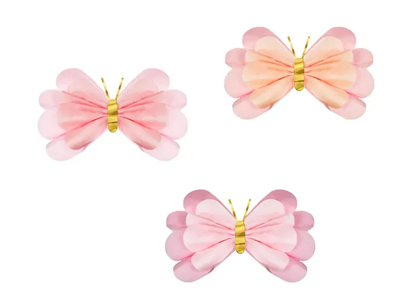 DEKORASJON – Sommerfugler i pastell – 3 stk – PartyDeco