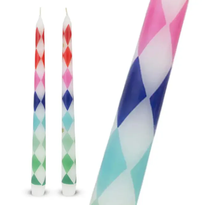 Hovedbilde STEARINLYS – 2 pk. fargerike harlekinruter – ...
