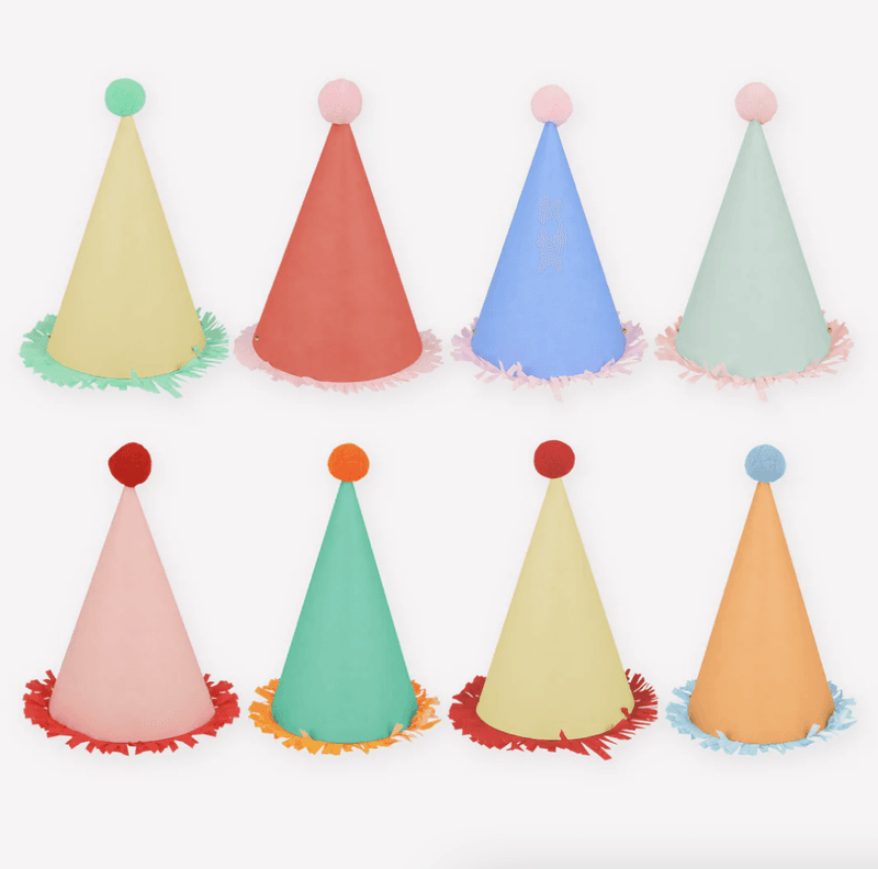 PARTYHATTER – Dyreparade med pomponger og frynser – 8-pk – Meri Meri