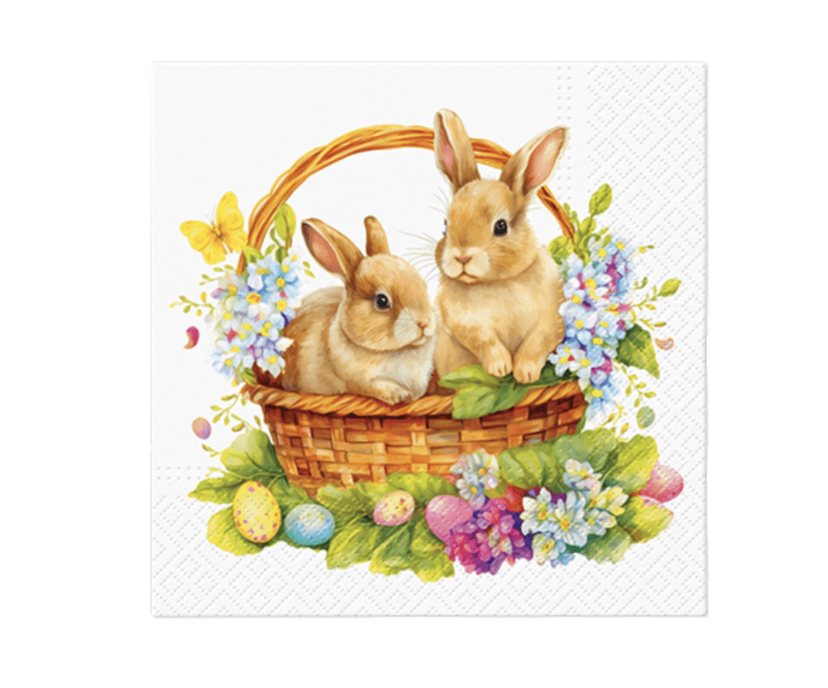 SERVIETTER – Påskeharer i kurv – 20 pk