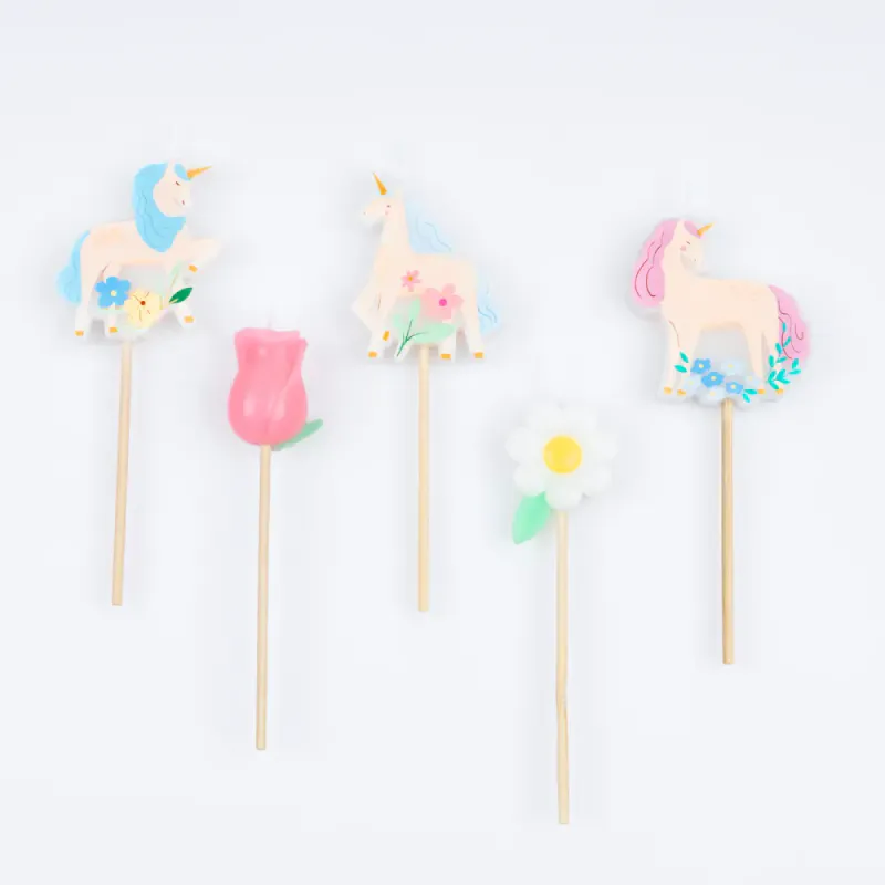 BURSDAGSLYS – Enhjørning og blomster – 5-pk – Meri Meri