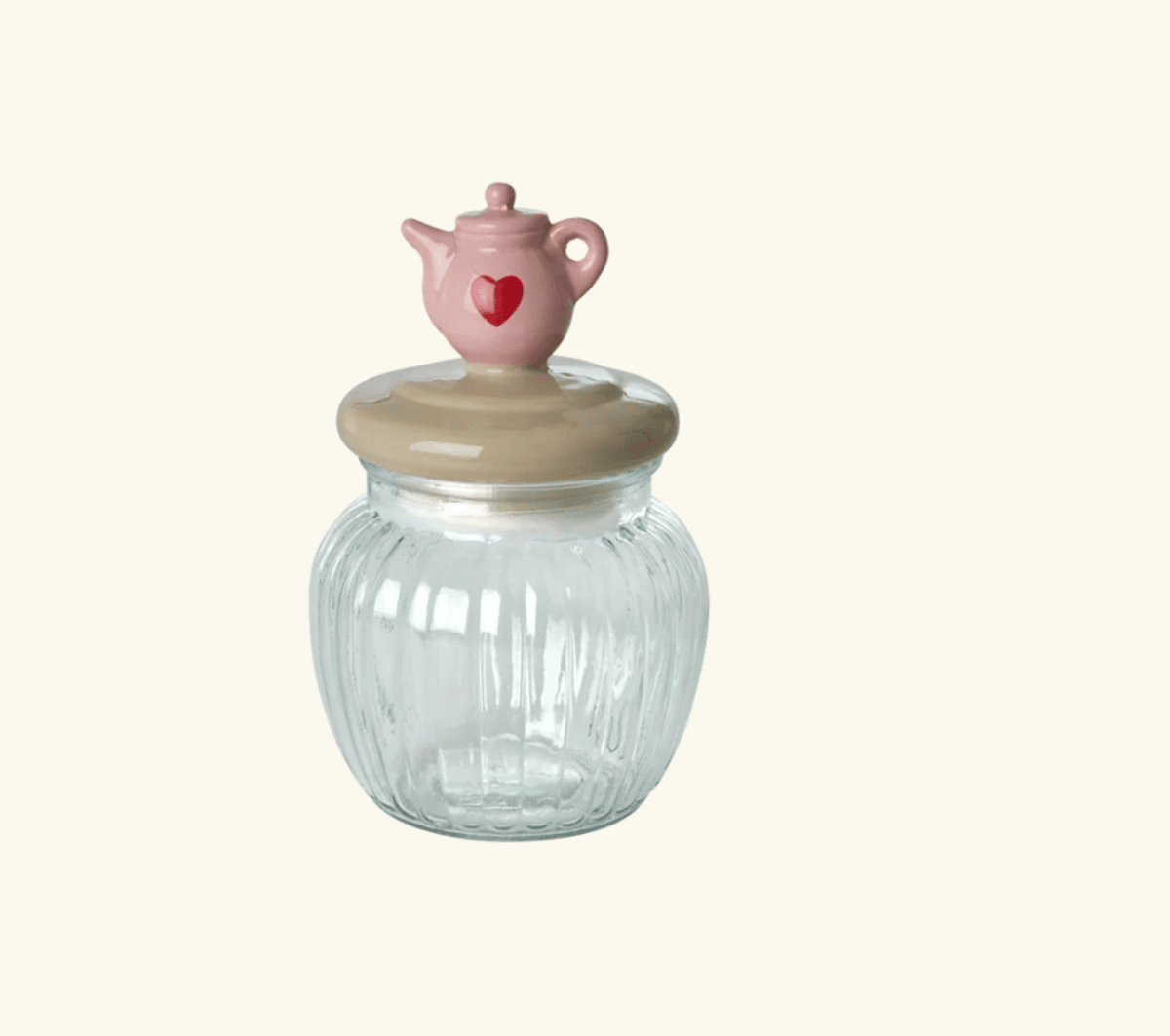 KRUKKE – Liten med tekanne og beige lokk – Rice