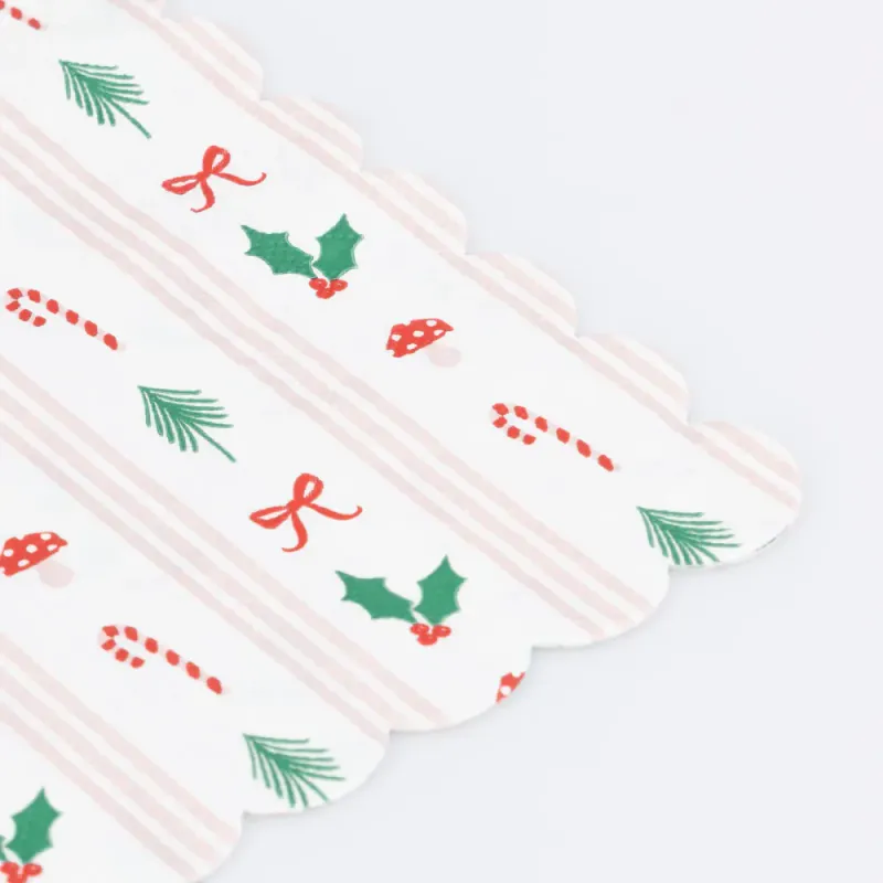 SERVIETTER – Rosa striper og søte julemotiv – 16 pk. – Meri Meri