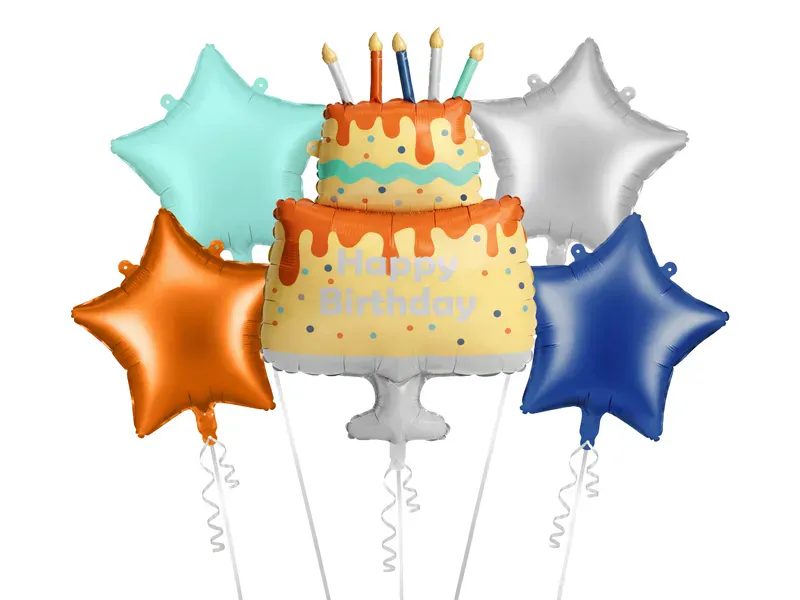 FOLIEBALLONGER – Bursdagskake med stjerner – 5-pk – PartyDeco