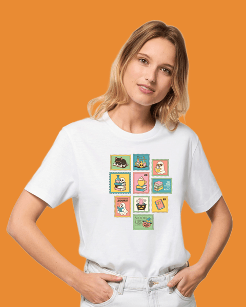Hovedbilde T-SKJORTE – Spooky Stamps – Festligetrykk