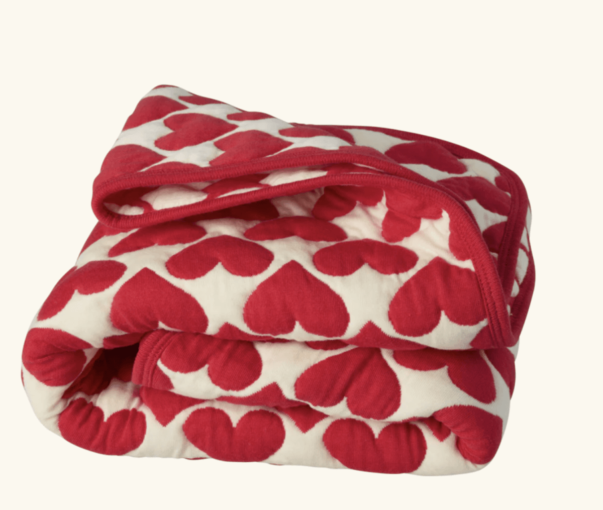 QUILT TEPPE – Røde hjerter – SMALL – Rice