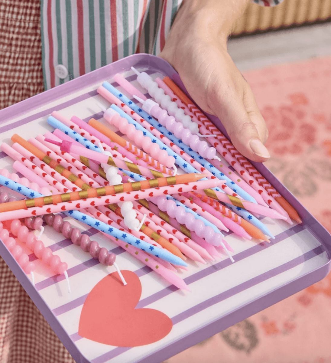 METALLBRETT – Lilla striper med hjerte – Rice