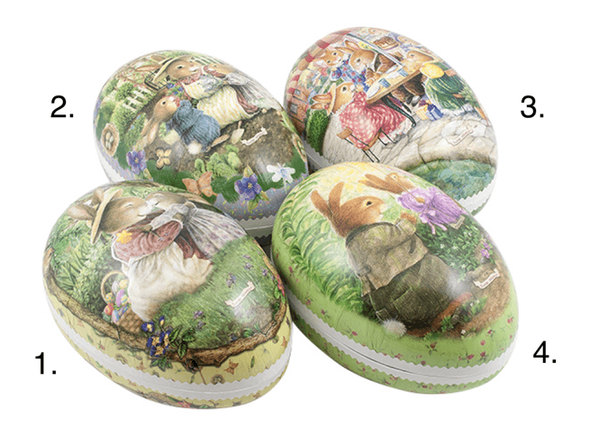 Hovedbilde PÅSKEEGG – Kaniner i Vårhage – 25 cm