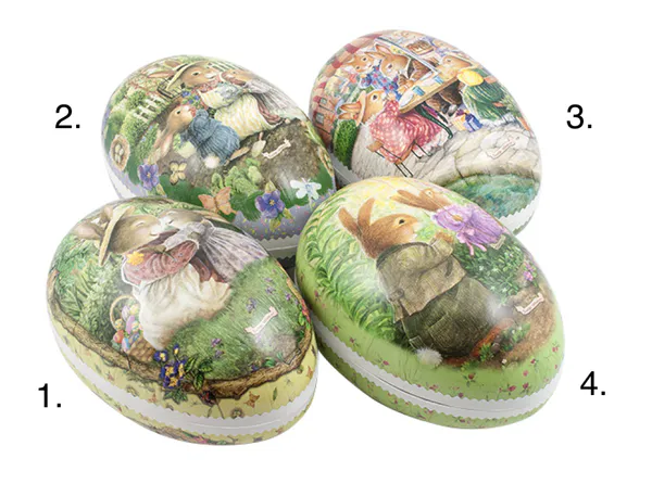 Hovedbilde PÅSKEEGG – Kaniner i Vårhage – 25 cm