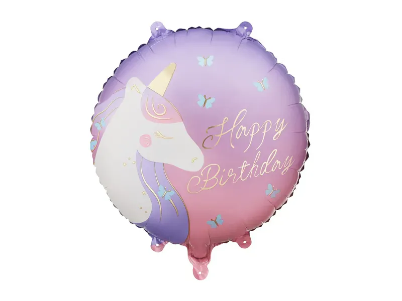 FOLIEBALLONG – Happy Birthday Enhjørning – Lilla & Rosa – PartyDeco