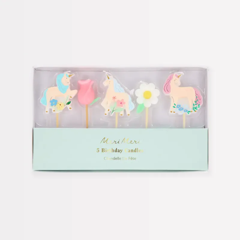 BURSDAGSLYS – Enhjørning og blomster – 5-pk – Meri Meri