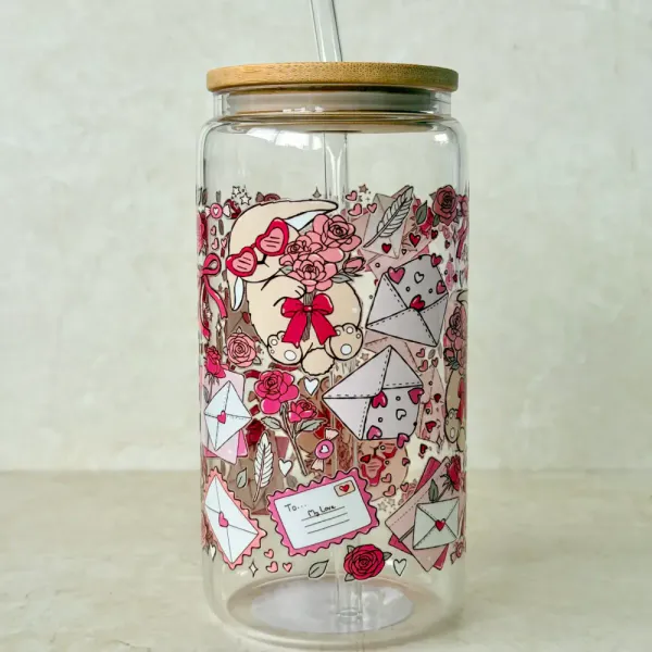 Hovedbilde DRIKKEGLASS MED LOKK OG SUGERØR – Valentine Bunny ...