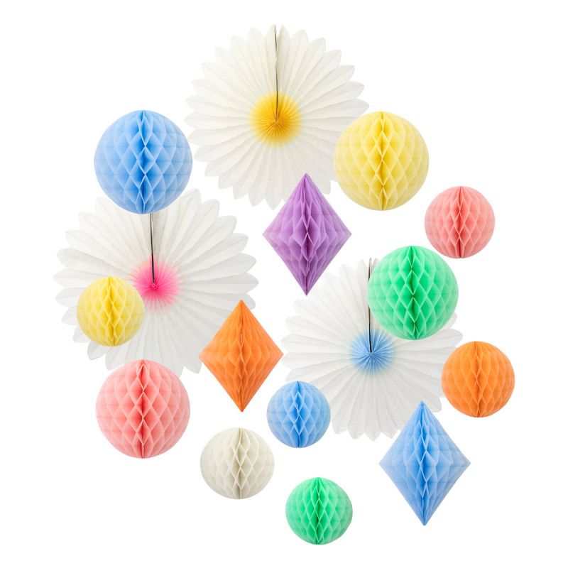 OPPHENG – Honeycomb-dekorasjoner i pastell – 16-pk – Meri Meri