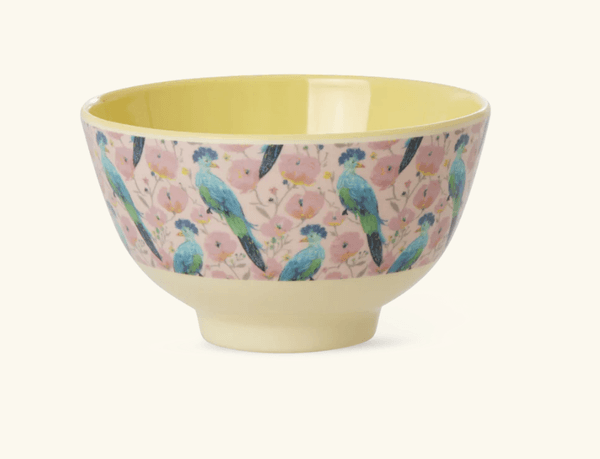 Hovedbilde LITEN MELAMINSKÅL – Exotic Bird print – Rice